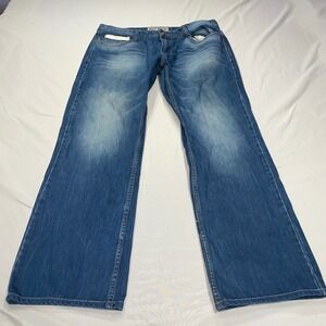 Way Jeans Mens 38 Blue Denim Straight Leg Medium Wash Whiskered Cotton Pants